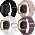 4-pak elastisk nylonrem kompatibel med Fitbit Versa 3 / Fitbit Sense, justerbar elastisk sportsrem til smartwatch (Sort/Rosarød/Hvid/S{F2})