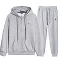PoloRalph Forår og Efterår Herre Lynlås Langærmet Casual Pullover Sæt Top Sweatshirt + Bukser Grå/Sort Logo 2XL