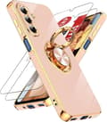 LeYi for Samsung Galaxy A17 5G Case, 2-pack Tempered Glass Screen Protector, 360° Rotatable Ring Holder, Magnetic Support, Pink Pink