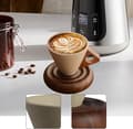 Miniatyrbillede 4 af 5: Keramisk kaffekop med underkop og træhåndtag, kaffeudstyr i retrostil