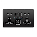 Pikkukuva 1 / 4: Monitoiminen UK 13A seinäpistorasia painikkeella, 2.1A kaksois-USB-latausportit, kolmireikäinen kaksireikäinen seinäpistorasia painikkeella Black