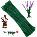 Miniatyrbillede 1 af 2: 100 stk. Chenille-piberensere, Ensfarvede piberensere til DIY-håndværk og dekorationer, Chenille-piberensere (Grøn)