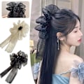 Miniatyrbild 3 av 5: Hårklämma med rosett, elegant och söt, halvnät, modeaccessoar