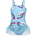 Miniatyrbild 1 av 5: Flickor Enhörning Badkläder Baddräkt Barn Tutu Kjol En Delad Baddräkt Leotard Sommar Semester Strandkläder Blue 110cm