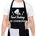 Miniatyrbilde 1 av 8: Morsomme forklær for menn, MR Good Looking is Cooking, Profesjonelt kjøkkenforkle Kokk Mann Bib forklær med dobbel lomme justerbar