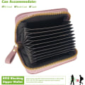 Miniatyrbild 2 av 7: Liten RFID-blocker plånbok för damer med blixtlås i rostfritt stål, läderveck, rosa plånböcker, fodral för kvinnor, ID-kort, kompakt, tunn, blockerad blixtlås (ROSA)