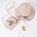 Miniatyrbild 4 av 5: Solhatt Sommar Strand Halmhattar och Mini Söt Väska Set med Blommor Dekoration för Semester Utomhusaktiviteter Pink