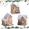 Miniatyrbillede 3 af 7: Juleby-sæt 3 stk LED-belyst træjuleby Scene Batteridrevet Mini Julehus Dekoration