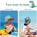 Pikkukuva 3 / 6: Aurinkolakki Taaperolle Kesä Bucket Hat Laaja Reuna Rantahattu Leukahihnan kanssa UPF50 Dinosaur Flap Cap Lapsille Lapselle 2-10 Vuotta