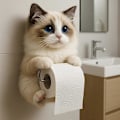 Miniatyrbild 2 av 2: Katttidningshållare, Rolig 3D-kattpappershanddukshållare, Söt dekorativ toalettpappershållare väggmontering för badrum kök, Unika kattälskarpresenter B