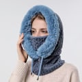 Miniatyrbilde 1 av 5: 2 i 1 Beanie Dame Vinter Varmt Beanie Halsduk Vinter Ball Hat Navy
