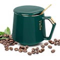 Miniatyrbillede 4 af 4: Keramiske Kopper Kaffe Kop med Låg Kaffe Kop + Rustfrit Stål Ske, 12oz/380ml Te Kop