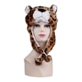 Miniatyrbild 1 av 2: Plushdjurhuvor i en storlek, keps i polyester med fleecefoder Leopard