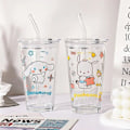 Miniatyrbild 1 av 3: Transparent Glas Vattenkopp Söt Tecknad Frukostkopp Sugrör Med Lock Mjölk Juice Vattenkopp Glas Sippy Kopp Barnpresent Hello Kitty