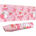 Miniatyrbillede 1 af 6: Kawaii Gaming Mousepad til Skrivebord, Udvidet Stor Kat Jordbær Mælk Mousepad, Pink Mousepad XL, Sød Mousepad Anime