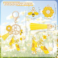 Miniatyrbild 2 av 5: Brev A Nyckelring Resin Alfabetet Nyckelringar, Gula Kronblad Guldfolie Nyckelring Berlock med Daisy Bee Tassel Hänge, Nyckelkedja K