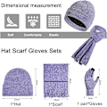 Miniatyrbilde 6 av 7: Vinter Unisex Beanie Hatt, Skjerf og Hansker Sett, Elastisk Strikket Hatt Langt Skjerf Berøringsskjermhansker Med Tykk Fleece Innerfôr for Menn og Kvinner Deep Purple