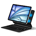 Pikkukuva 1 / 5: iPad Air 11 (2024) (M2) Bluetooth-näppäimistö Magneettinen Ripustus PC+PU Nahka Tablet-kotelo - Musta Multicolor Black