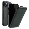Äkta läderfodral med vertikal flip och litchi-textur för iPhone 14 (Cow Leather+PC Shell) Dark green iPhone 14