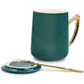Miniatyrbillede 1 af 5: Keramisk Kaffe Kop, Øverste Kopmund Guldkant og Guldhåndtag Kopper, 450ml Keramisk Kop med Låg og Rustfrit Stål Ske
