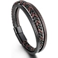 Miniatyrbild 1 av 6: Läderarmband för män i brunt, ko-läder äkta unisex manschett armband flerskikts magnetisk lås rep handledsband för män och kvinnor