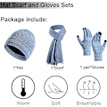 Miniatyrbilde 2 av 7: Vinter Unisex Beanie Hatt, Skjerf og Hansker Sett, Elastisk Strikket Hatt Langt Skjerf Berøringsskjermhansker Med Tykk Fleece Innerfôr for Menn og Kvinner Light Blue