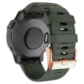 Miniatyrbillede 2 af 3: Urremme til Garmin Fenix 7s / 6s Pro / 5s Plus / Instinct 2s, vandrette stribede silikone 20mm rem med rosaguld spænde Army Green