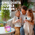 Miniatyrbillede 2 af 8: Børne Karaoke Maskiner med 2 Mikrofoner, Bærbar Bluetooth Højttaler med Farverige LED Lys, Stemmeændring, Mini Karaoke Maskine til Fødselsdagsgaver Pink