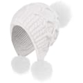 Miniatyrbillede 1 af 5: Vinterhue til kvinder, strikket med pompon, vindtætte øreklapper White
