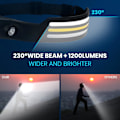 Miniatyrbillede 5 af 5: 230 ° Brightbeam pandelampe Genopladelig, LED genopladelig pandelampe, LED strimmel pandelampe lommelygte med bevægelsessensor, 10 positioner vandtæt LED hoved
