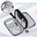 Miniatyrbild 5 av 7: Dubbellagersväska för elektroniktillbehör, kabelorganiserare, universell reseväska för kablar, powerbank, USB-minne, laddare, hårddisk A-black