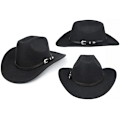 Miniatyrbillede 4 af 4: Western Cowboy Hat til Mænd og Kvinder Klassisk Roll Up Fedora Hat med Spænde Bælte (Størrelse: Medium)