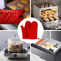 Miniatyrbild 4 av 6: Ugnshandskar, Värmebeständiga Silikon Ugnshandskar Halkskydd Köks Ugnshandskar för Grillning, Matlagning, Bakning, Kök, Mikrovågsugn, Pizza (1 Par) Red-03
