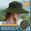 Miniatyrbilde 3 av 8: Unisex Solhatt, Vanntett Bredbremmet Bøttehatt Sammenleggbar Boonie Hatt for Fiske Vandring Hage Safari Strand Army Green