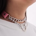 Miniatyrbillede 2 af 5: Punk Goth PU Læder Choker Halskæde med Hjertevedhæng Charms Choker til Kvinder Mænd C