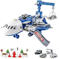 Miniatyrbild 5 av 5: Leksaksbilset med transportflygplan, stort tema-flygplan, 4 byggbilar, 11 vägskyltar, pedagogiskt leksaksbilset för små pojkar och flickor Blue