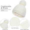 Miniatyrbild 4 av 7: Vintermössa, Halsduk och Vantar Set för Barn, 3-Delar Stickad Varm Crochet Tjock Fluffig Halsduk Pom Pom Mössa Två Fingrar Touch Screen Vantar Set White