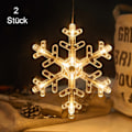Miniatyrbild 1 av 5: Set med 2 fönsterdekorationer hängande fönsterlampor med sugpropp LED varmvitt batteridrivna julbelysning snöflinga