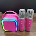 Miniatyrbilde 1 av 9: Mini Karaoke-maskin for barn og voksne, bærbar Bluetooth Karaoke-høyttaler med 2 trådløse mikrofoner, perfekt gave til jenters bursdagsfest Rose pink
