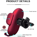 Miniatyrbillede 4 af 4: 10w Trådløs Biloplader Holder til Telefon Hurtig Opladningssensor Red