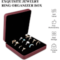 Miniatyrbillede 4 af 7: Smykke Ring Organizer Box, Lille Smykkeæske, Rejse Smykkeetui, Bærbar Ring Opbevaring Display Case, PU Læder Ringe Bakke Holder Box Red
