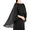 Miniatyrbillede 1 af 4: Gennemsigtig Chiffon Cape, Bløde Capes til Kvinder, Letvægts Sjaler og Wraps til Festkjole, Sort