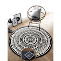 Miniatyrbilde 4 av 5: Rundt Teppe 100cm Svart Mandala Mykt Baderomsteppe Sklisikkert Vaskbart Aksentteppe Myk Gulvmatte for Entré Stue Soverom Barnerom-XIN