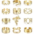 Miniatyrbild 1 av 5: 18K Guldpläterade Ringar för Kvinnor Rostfritt Stål Statement Ringar Pack Stapelbara Boho Midi Ringar Justerbar Öppen Ring Band Vridna Signetringar Guld