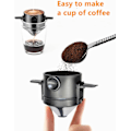 Miniatyrbilde 4 av 6: Bærbar Håndbrygger for 1-2 Kopper, Rustfritt Stål Bærbar Kaffe Filter, Gjenbrukbar Kanne Kaffe Drypper Filter