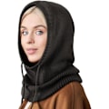 Miniatyrbillede 1 af 5: Strikket Balaclava Hue Skull Cap med Snøre Varm Hætte Hat Sort