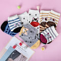 Miniatyrbillede 2 af 5: Søde 5 Par Kvinders Strømper Sjove Søde Dyr Damer Strømper Kat Hund Strømper Gave til Kvinder, One Size Polka dot striped cat