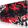 Miniatyrbillede 1 af 7: Gaming Mousepad, Udvidet Mousepad 800 x 400 mm, Computer Tastatur Mouse Mat Desk Pad med Skridsikker Gummibund og Syet Kant til Gaming Arbejde Black Red XXL