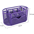 Miniatyrbillede 2 af 5: Kontor Mesh Skrivebordsarrangør Alsidig Papirvarer Opbevaring Desktop Organiser Pen Holder med Skuffe Purple
