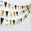 Pikkukuva 8 / 8: Kaksisivuinen Glitter-paperi Kolmion Lippu, Bunting-lippu Banner Syntymäpäiville, Lomalle, Hääjuhliin, Vuosipäivään, Valmistumiseen, Joulujuhliin, Koristeluun